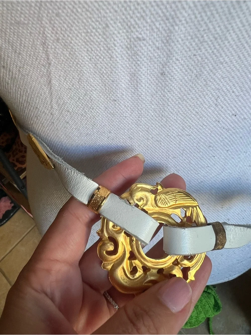 Gold Medallion Detailed Buckle Ivory  Belt
